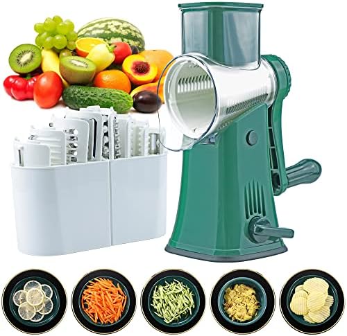 5-in-1 Rotary Cheese Grater & Vegetable Slicer – Manual Food Chopper With Suction Base & 5 Blades