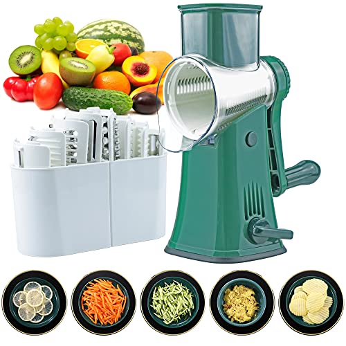 BenRich 5 in 1 Rotary Cheese Grater & Vegetable Slicer, with 5 Interchangeable Blades and Comfort Handle