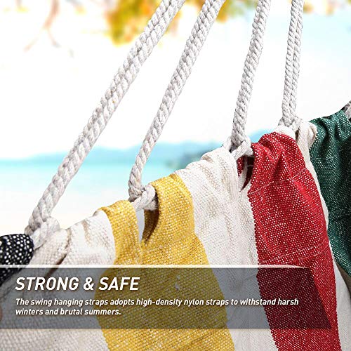 Cadeira de rede QF com 2 almofadas, assento de balanço de rede de algodão para pátio, varanda, quart