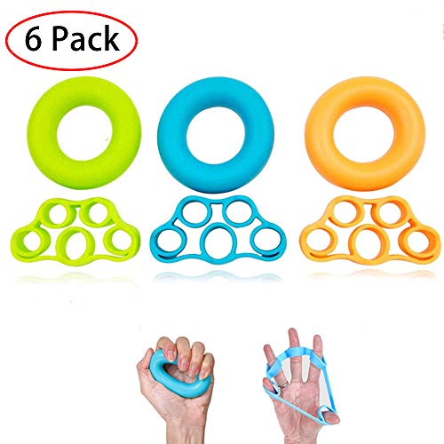 JollyJelly Fortalecedores para Los Dedos Kit de Entrenamiento con Anillo de Agarre Manual, Finger Ejercitador de Mano Fuerza Extensor Trainer 3 Niveles de Resistencia Fácil Medio Pesado Aumento