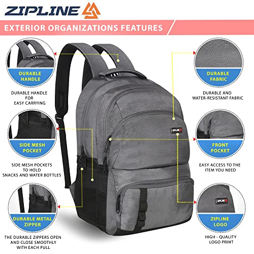 Image of Zipline 35 Ltr, 19 inch Grey Laptop Backpack for Men & Women college girls boys fits 15.6 inch laptop macbook pro /tablet polyester Airline carry-on size