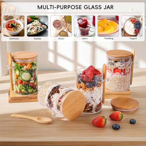 Image of MHDCLY Overnight Oats Containers with Lids,16oz Overnight Oats Jars 4 Pack, Oatmeal Cups,Meal Prep Containers,Glass Meal Prep Containers with Lids,China Pudding Jars