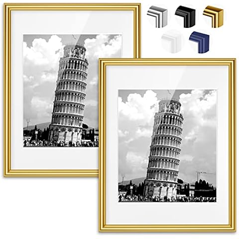 Nacial 2 pcs Gold A4 Photo Frames Modern Design, A4 Picture Frames For Pictures/Photos/Posters, A4 Frame For A5 Photo, with Freestanding Bracket and Mounted Hook For Home Décor Cover