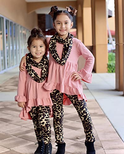 Image of Unique Baby Girls Kids Toddler 3pc Outfit Set Long Sleeve Cotton Blend Tunic Top Leggings and Scarf