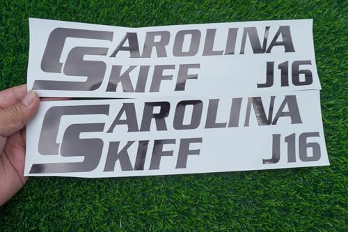 Image of Pair Set of 2 Vinyl Carolina Skiff J16 Boat Boats Logo Decals Stickers 13 inch (Black)