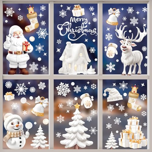 GOMANCHE 190 Pcs Stereoscopic Effect Christmas Window Stickers, Double-Sided Printed Santa Claus Snowflake Window Clings, Self Adhesive Window Decal Decoration for Xmas Holiday Winter Party GOMANCHE 190 Pcs Stereoscopic Effect Christmas Window Stickers, Double-Sided Printed Santa Claus Snowflake Window Clings, Self Adhesive Window Decal Decoration for Xmas Holiday Winter Party