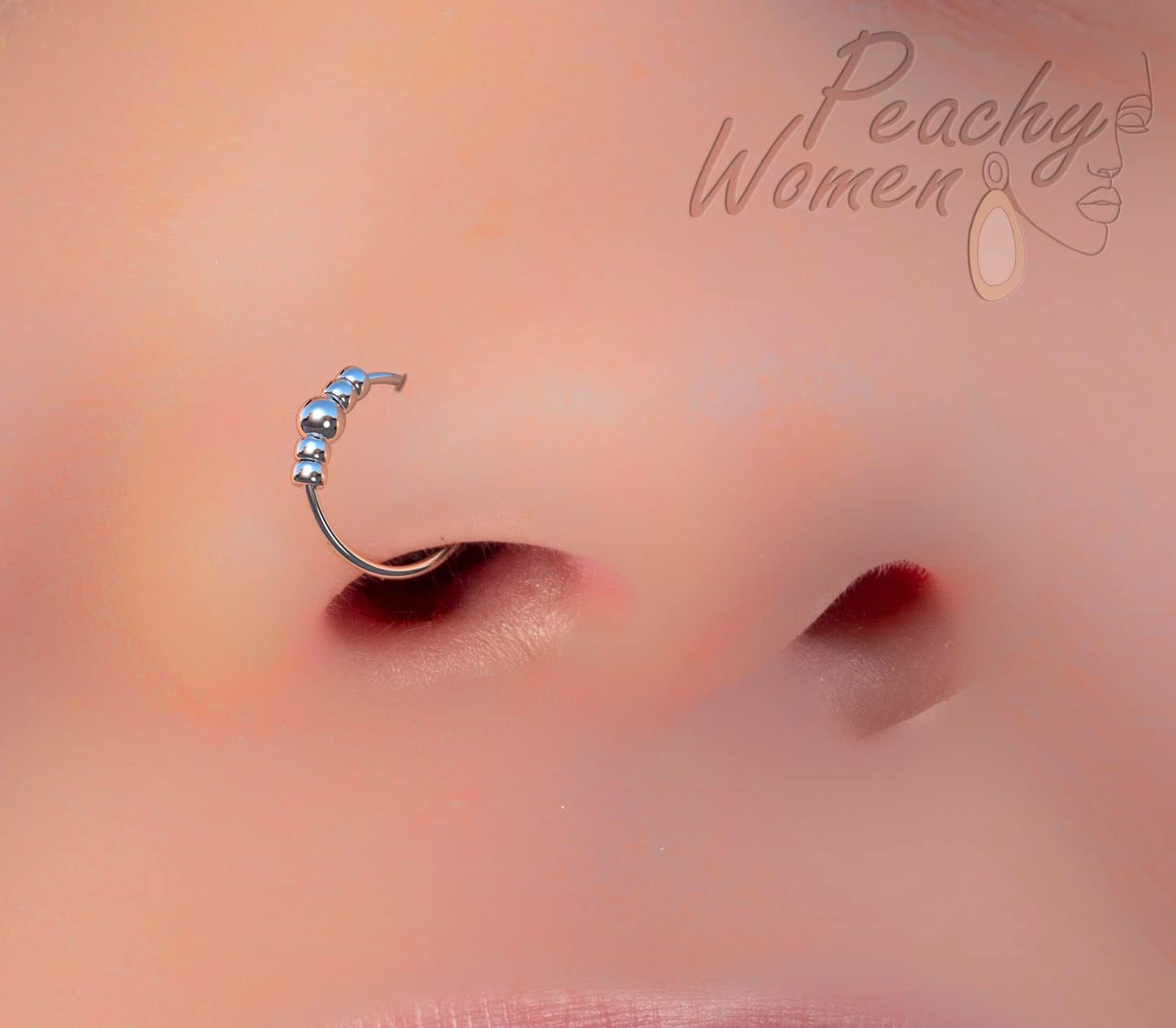 24G Nose Ring - 5 Beads silver + gold - Image 2