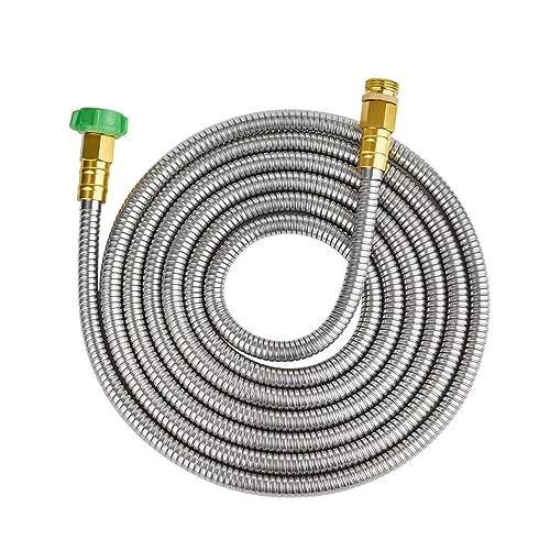 Image of SKYWARD 15ft Stainless Steel Garden Hose, Leakproof, No Kink,F /M Connector