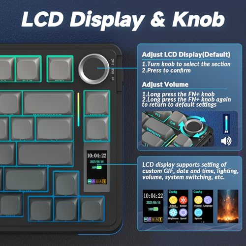 Image of AULA S75 PRO Wireless Mechanical Keyboard with Screen&Knob, Tri-Mode Hot Swappable Gaming Keyboard 75%, Pre-lubed Switches, RGB Backlit, Side Printed PBT Keycaps, Creamy Sounding Computer Keyboards