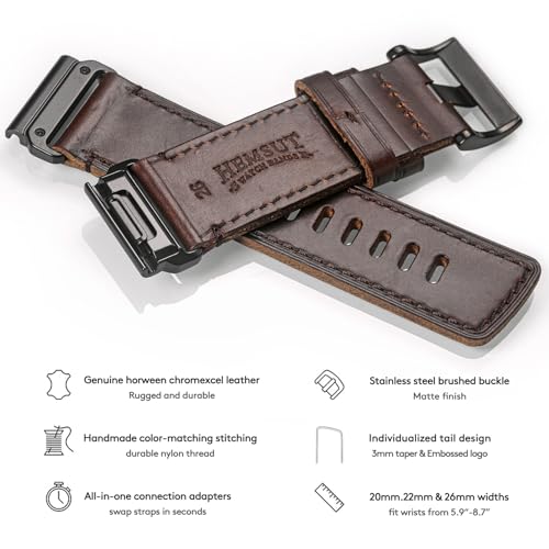 Correa de cuero Horween para reloj compatible Garmin miniatura 5