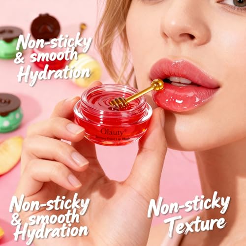Lingyun 10 PCS Bee Lip Balm Honey Pot,Strawberry,Watermelon,Apple Lime,Cherry,Mint,Aloe Vera,Grapes,Coconut&Peach Flavors Honey,Moisturizing Lip Mask Overnight Reduces Lip Lines,Cracked Lip Care,Bulk Gifts