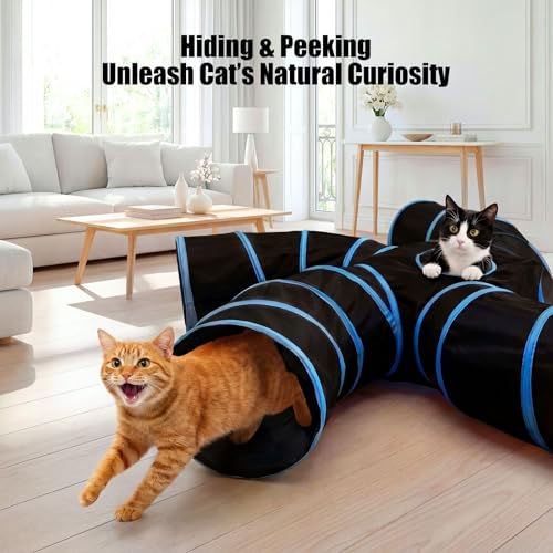 Image of Bemodst S-Type 5 Way Cat Tunnel, 2 /3 /4 /5 Way Collapsible S-Shape Small Animal Tubes Kitty Tunnels Interactive Maze House Toy with Storage Bag for Kitten Puppy Rabbit Guinea Pig (5 Way)