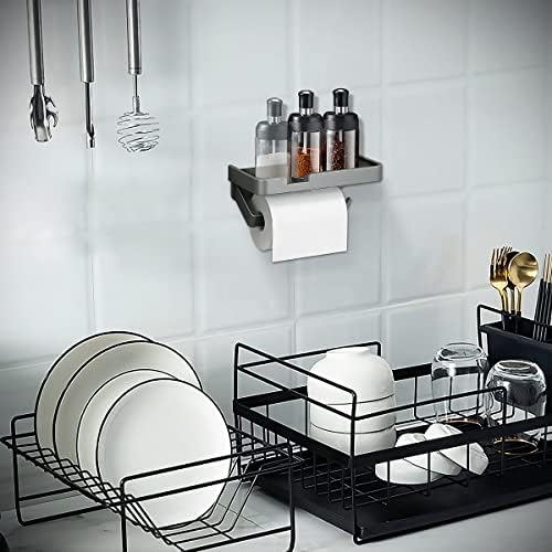 Toilet Roll Holder, Newlemo 2 in 1 Toilet Roll Holder with Shelf, Toilet Paper Holder for Bathroom Washroom, Aluminum Alloy Paper Roller with Groove Shelf