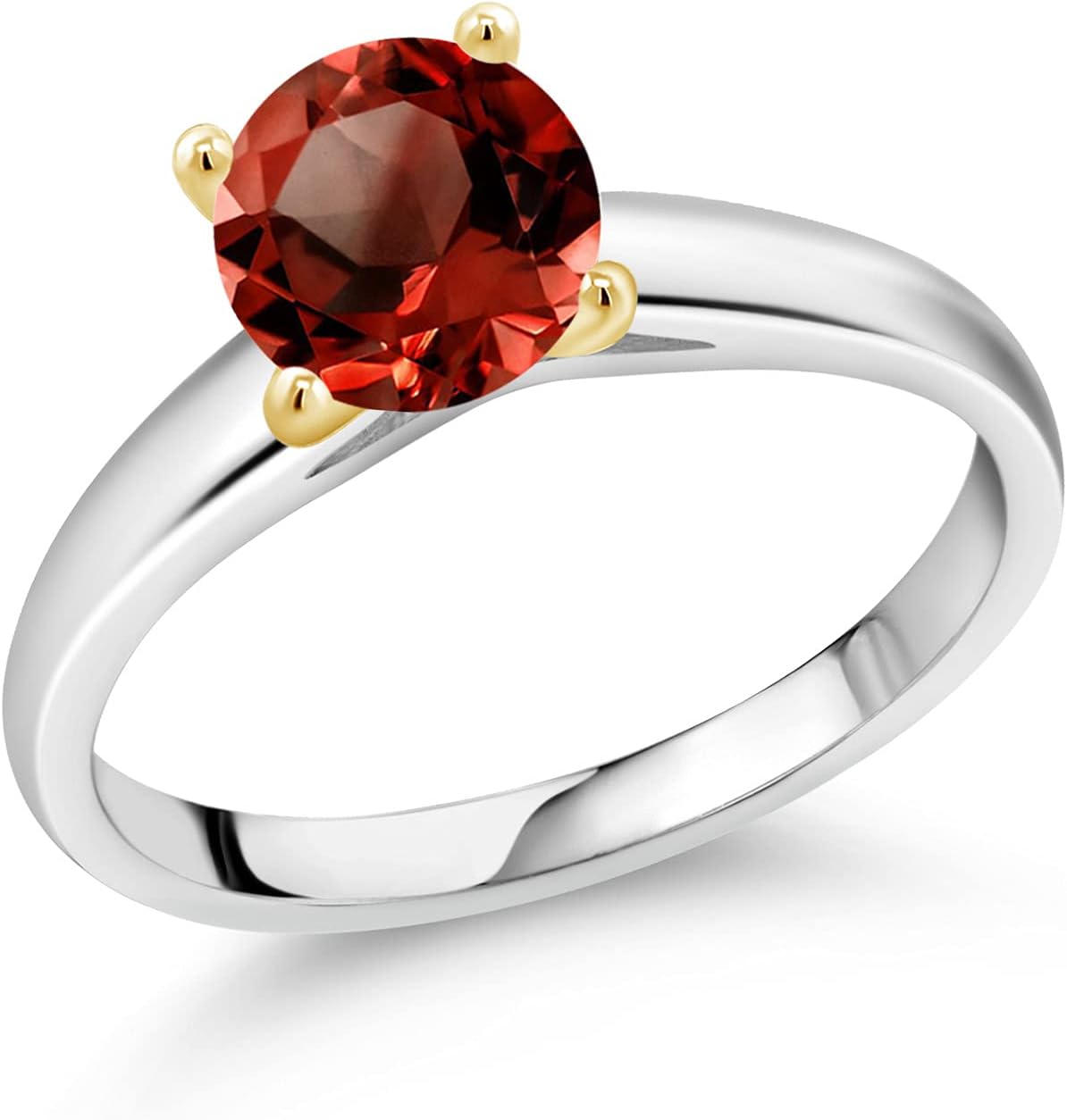 Gem Stone King 1.50 Ct 7mm Round Red Garnet 10K White and Yellow Gold Ring Ring