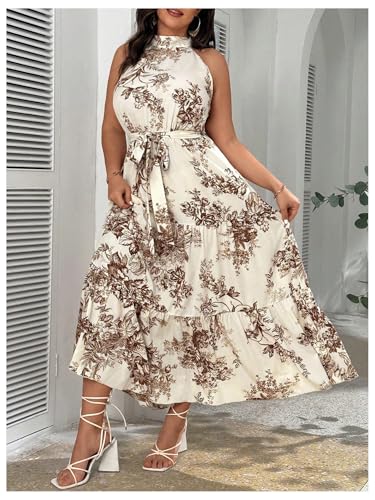 Image of Floerns Women's Plus Size Boho Sleeveless Halter Neck Tie Back A Line Long Dress