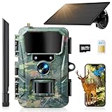 WOLFANG Fototrappola 4G con SIM e 64GB SD, 2K 48MP HD Fotocamera Solare Caccia con Batteria da 5200 mAh, Infrarossi Rilevatore di Movimento Visione Notturna IP66 Impermeabile