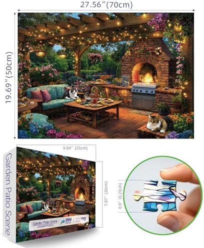 MINIWAN 1000 Piece Jigsaw Puzzle for Adults - Challenging Garden Patio Scene with Twinkling Lights, Vibrant Hydrangeas - 27.5"x19.7" Art Puzzle, Unique Gift for Game Nights