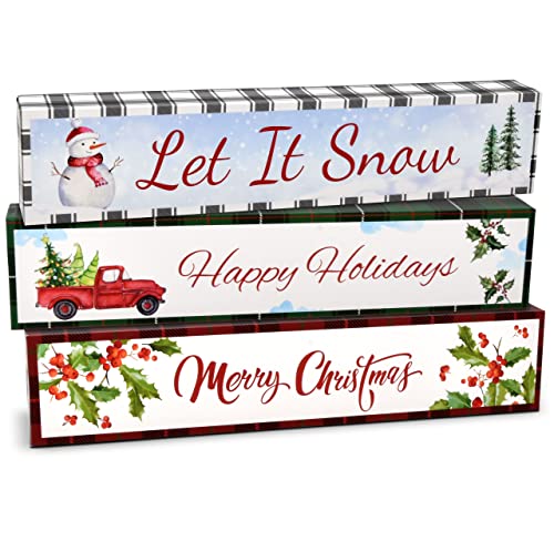 Gift Boutique - Christmas Table Decorations Set of 3 Table Topper Centerpiece for Desk, Shelf, Mantle, Home, Party Decor Snowman Winter Merry Christmas Happy Holidays Let it Snow Design