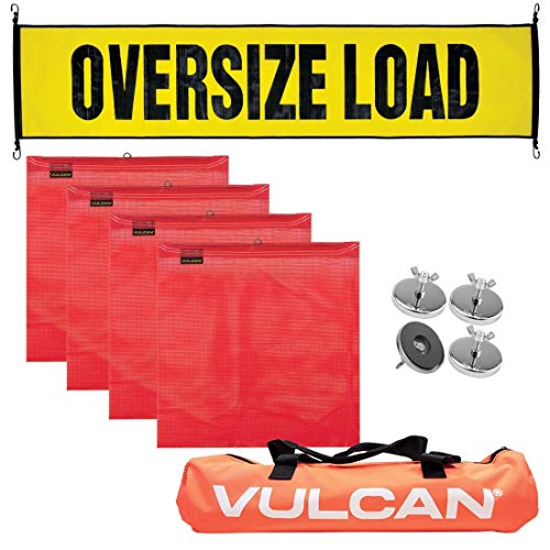 VULCAN Banner, Flags and Magnets Kit - Includes 1 Basic Stretch Cord Oversize Load Banner, 4 Magnets, 4 Red Flags, and a High-Viz Vented Storage Bag