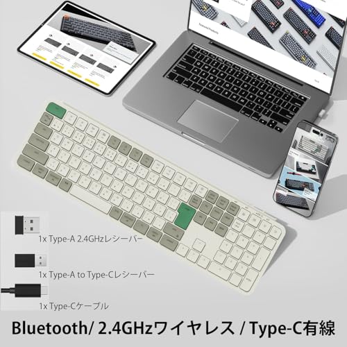 undefined 【国内正規品】Keychron B6 Pro ウルトラスリム ワイヤレスキーボード、フルサイズ、テンキー付、ZMKカスタマイズ、シザースイッチ、2.4 GHz/Bluetooth 5.2/有線接続、ロングバッテリーライフ、Mac Windows Linux対応 (レトログリーン, JISレイアウト) の商品画像 2