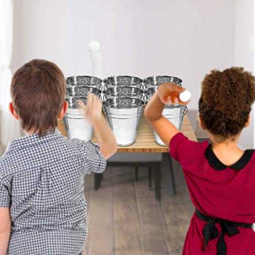 Gamie Bucket Ping Pong Ball Game Includes 9 Metal Buckets, 12 Balls, and 1 Number Sticker Sheet