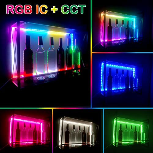 Rgb Ic Led Wine Racks Wall Mounted, Remote Control And 5 Stem Wine Glass Holders, 23.6 In Industrial Metal Hanging Wine Rack, Rustic Bottle Holder Glass Rack, 2-Tiers Bar Shelves For Home (Rgb Ic) #TOP1