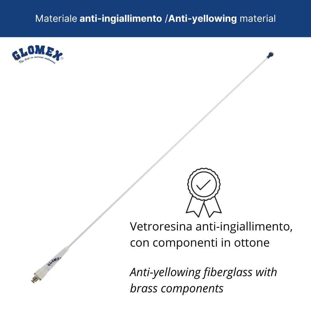 Glomex – Kit Antenna VHF Glomeasy 0,9m (Bianco), Modello RA106GRPPB6135 – Include Antenna GRP, Cavo 6m, Supporto Passacavo, Adattatore, Per barche a vela, motore, gommoni, yacht – Installazione Rapida