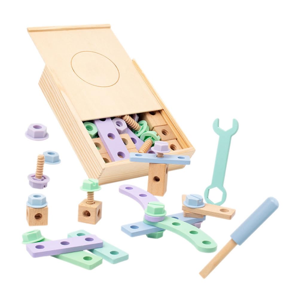Uonlytech Cassetta Attrezzi Legno per Ragazzo Ragazza Strumenti Educativi Sicuri, Gioco Interattivo per Imparare Figure e Colori, per Festa Scuola Decor e Attività Creative