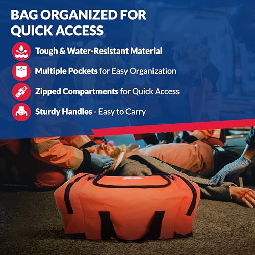 Image of Ever Ready First Aid EMS First Responder Fully Stocked Trauma First Aid Kit - Orange