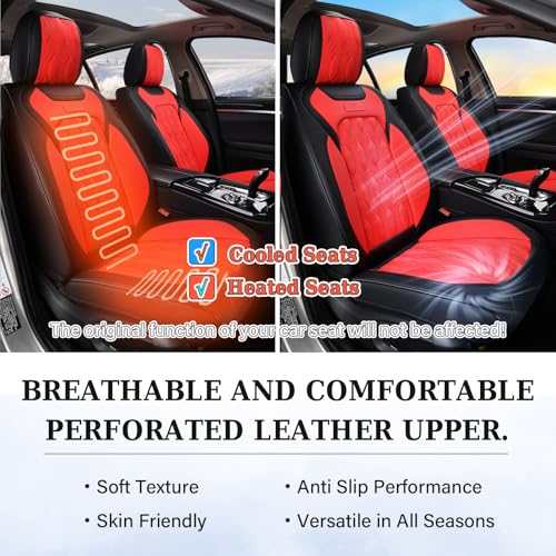 Image of Coverado Car Seat Cover Full Set, Luxury Leather Seat Covers for Front and Rear, Waterproof Seat Covers Auto Seat Cover 5 Seats, Car Seat Protectors Driver Seat Covers Universal for Most Vehicles, Red