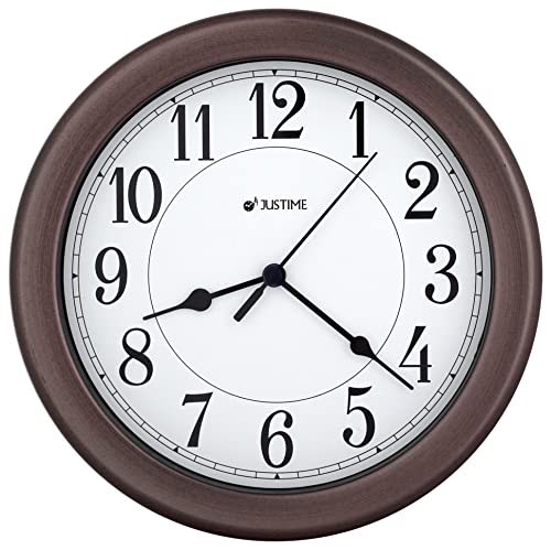 JUSTIME Horloge murale en métal brossé résistant à l'eau, spéciale pour les petits espaces, le bureau, les bateaux, les camping-cars (WM86-OB-A Bronze...