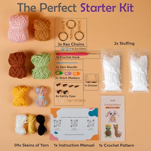 Image of A-URA 3-in-1 Learn to Crochet Kit for Beginners Kids and Adults, Premium Pattern Sunflower, Panda Cactus, Hanging Pot Plant Beginner Crochet Kits with Easy Tube Yarn (3, Animal Pattern)