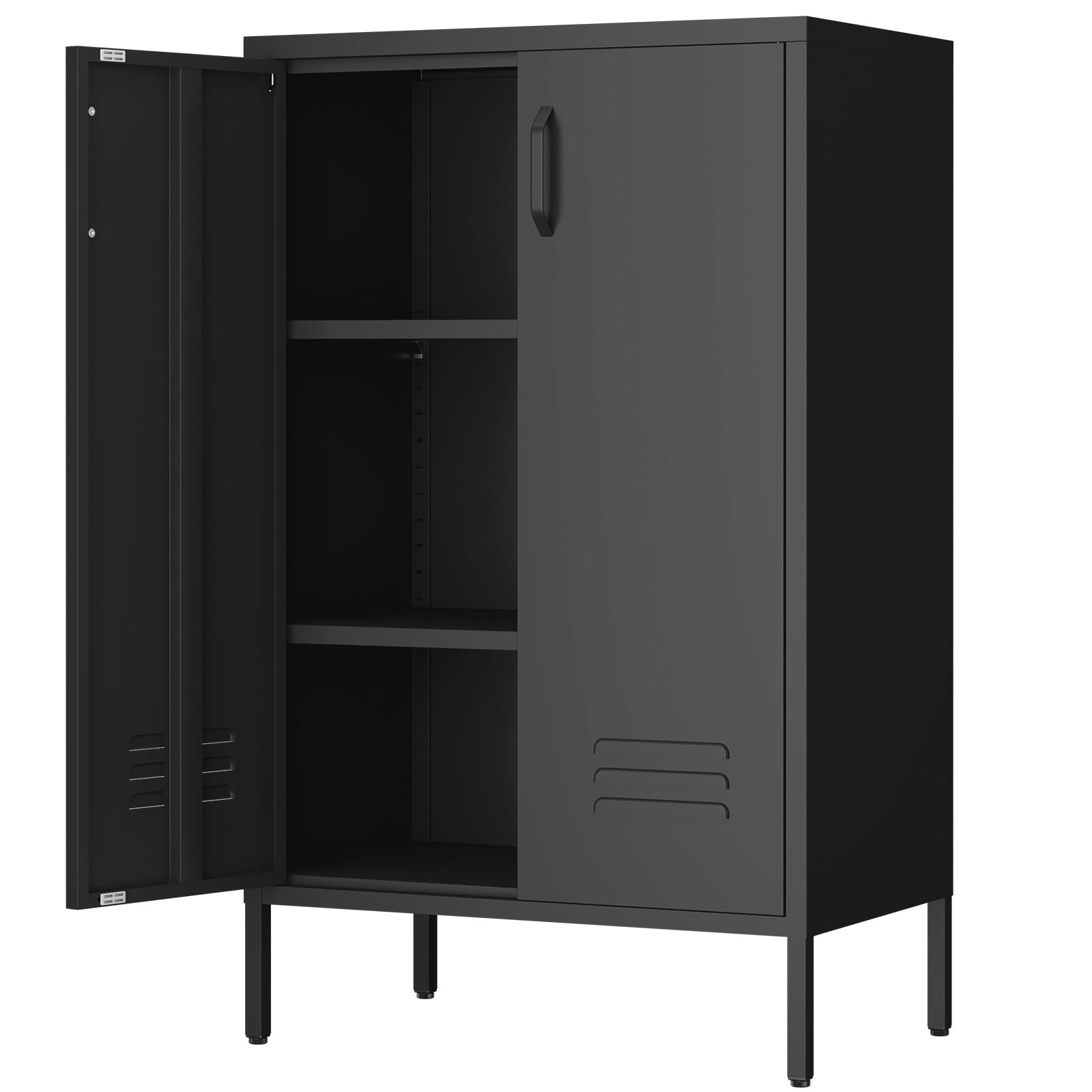 Sweiko Armoire de Rangement en Acier équipée de Deux Portes et de Deux étagères réglables, Meuble d'appoint Polyvalent, idéal pour Le Salon, la Cuisine ou la Chambre à Coucher (Black)