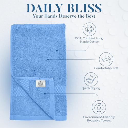 Image of DAN RIVER 6-Pack Premium Hand Towels (16x28 Inches) - 100% Cotton, Ultra Soft, Lightweight, Highly Absorbent Towels for Bathroom, Spa, Gym, Salon, Hotel, and Travel - Medium Blue