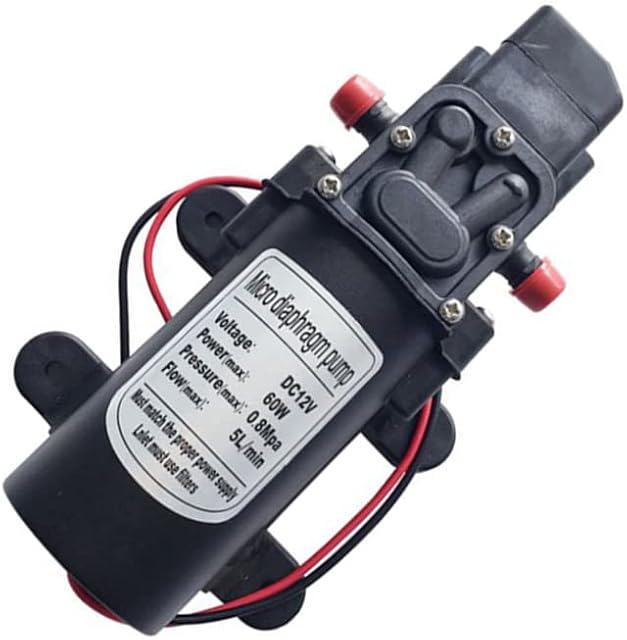 Micro Diaphragm Pump, 12V / 60W Water Pump 5L / Min Automatic High Pressure Diaphragm Self Priming Water Pump for Caravan Camping Boat