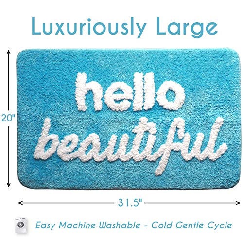 Evovee Hello Beautiful Bath Mat Aqua Turquoise Teal Mint Green Cute Bathroom Rugs For Girls Bright Colorful You Look Good Gorgeous Funny Shower Fun Bathroom Decor Non-Slip Washable Kids Women #TOP2