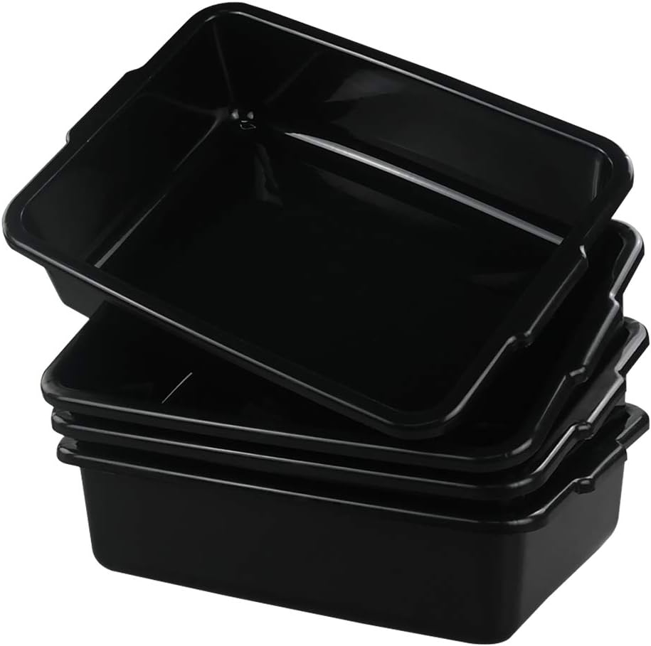 Small 8 L Commercial Tote Box, Rectangle Utility Bus Tubs, 4-Pack, Black