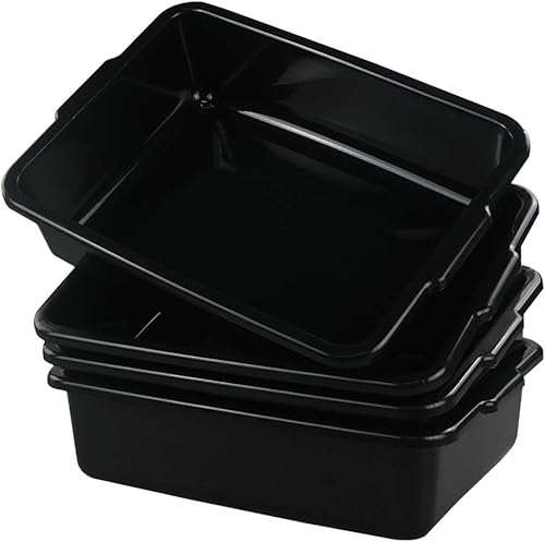Pequeña caja comercial de 8 L, tinas rectangulares de autobús, paquete de 4, color negro