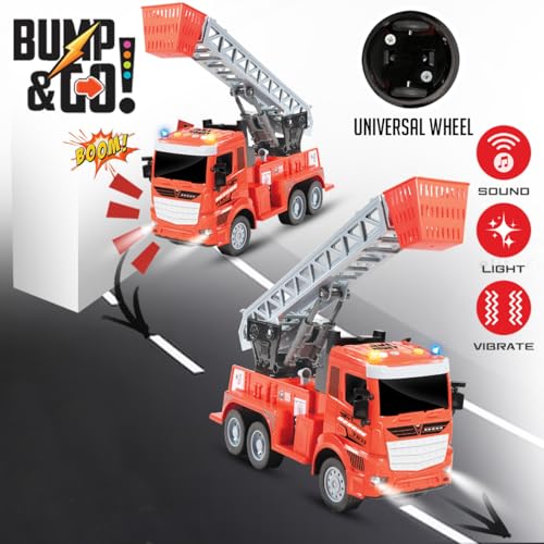 Image of Amazon Brand - Jam & Honey Bump and Go Trucks for Kids | Fire Truck for Kids for Age 3+ Years | Red