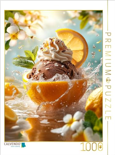 CALVENDO Puzzle Schokoladen-Eiscreme mit Minze und Sahne-Topping, serviert in Einer Zitronenschale | 1000 Teile Lege-Größe 64 x 48 cm Foto-Puzzle für glückliche Stunden
