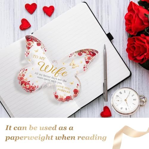 Image of Gifzy Romantic Wife Anniversary Birthday Gift Ideas, 5x5x0.5 Inch Butterfly Acrylic Plaque Decor, Mothers Day Valentines Christmas Wedding Present for Wife