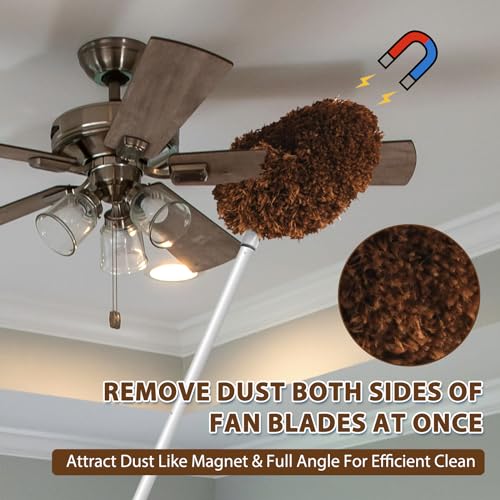 Image of Ceiling Fan Cleaner Duster High Ceiling Extended Fan Blade Cleaner from 13 to 50 Inch Reusable Microfiber Ceiling Fan Duster with Extension Handle for Furniture Bookshelves Wall Door (Brown)