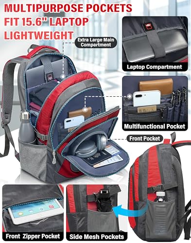 Image of ProEtrade Extra Large Backpack Bookbag for College Travel Laptop Business Hiking Backpack Fit Laptop Up to 17 Inch Sturdy Multi Compartment Gifts for Men Women Night Light Reflective (Light Red)