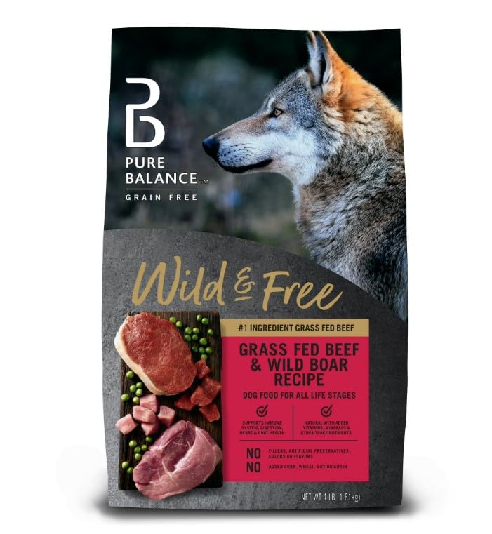 (1 Pack) ~ Pure~Balance Grain-Free Wild & Free Grass-Feed Beef & Wild Boar Recipe Dry Dog Food, 4 Lbs.