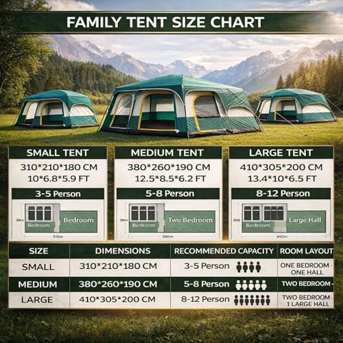 Image of Large Camping Tent for 9-12 Person Spacious Outdoor Tent House For Hiking Waterproof Dome Portable Spacious Camping Tent Perfect for Hiking Travel,Trekking&Outdoor Adventures( 410*305*200cm)