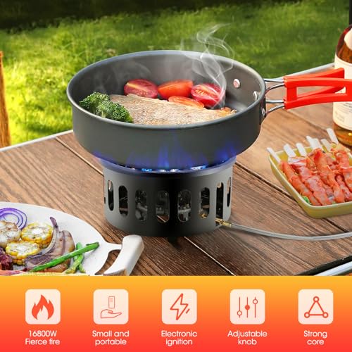 Image of 16800W Camping Gas Stove, Portable Gas Stove with 7 Copper Stove Head, Adjustable & Folding Gas Stove Burner, Camping Accessories, Windproof Furnace for Camping Outdoor Cooking Trekking Picnic