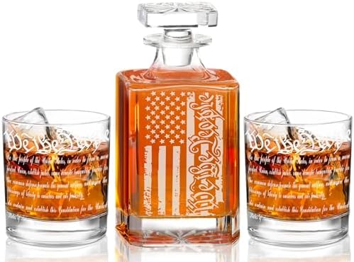 USA Flag Whiskey Decanter – Tattered American Flag Design With Glass Stopper, Gift For Men, Dad, Veteran