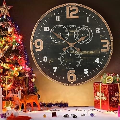 sfycc Black Retro Silent Non-Ticking Wall Clock，Battery Operated Indoor Decorative Wall Clock Retro Modern Round Quiet Clock for Living Room Office Kitchen School Home Decor (14in)