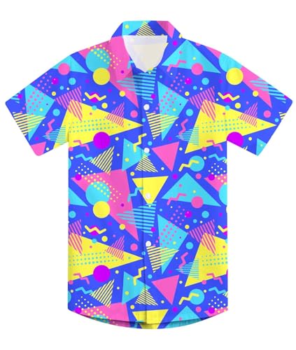 uideazone Little Boys 80s 90s Button Down Shirts Size 5 Hawaiian Retro Graphic Short Sleeve Dress Shirt Novelty Tops 5-6T