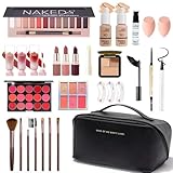 All In One Makeup Kit for Women Full Kit, Full Starter Cosmetics Set with Eye Shadow Palette Lip Balm Blush Lip Gloss Brush Concealer Foundation Eyeliner Eyebrow Pencil Lipstick Mascara,Black